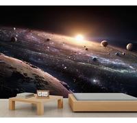 Solar System Wall Mural Sci-Fi Cosmic Planets Wallpaper Planetary Orbits Mural Cosmic Nebula Fantasy Galaxy Starry Sky Murals for Living Room Bedroom 300 x 210 cm