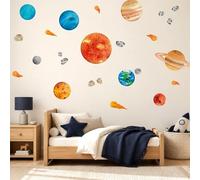 Solar System Wall Stickers Watercolour Planets for Kids Bedroom Removable Vinyl Space Wall Decals No White Borders Made in UK