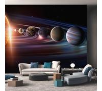 Solar System Wallpaper for Living Room, Universe Planet Wall Mural for Bedroom 200x140 cm, Non-Woven Photo Wallpaper, Home Decor D&O13
