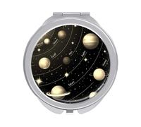 Solar System with the Sun Earth Mars Mercury Jupiter Folding Make Up Mirror, Compact 2X/1X Magnification Mirror, Women Portable Travel Makeup Mirror 2.4 x 2.4 inch