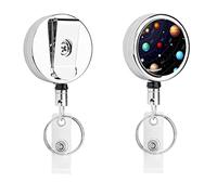 Solar System with The Sun Earth Mars Mercury Jupiter Saturn Uranus 1 PC Retractable Metal Badge Clip, Stainless Steel ID Name Card Holders with Clip Keychain Casing for Office Workers Students