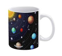 Solar System with the Sun Earth Mars Mercury Jupiter Saturn Uranus Funny White Ceramic Mug, Novelty Tea Coffee Cup 11 Oz, Gifts for Mom/Daughter/Son/Father on Birthday/Christmas/Anniversary