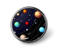 Solar System with the Sun Earth Mars Mercury Jupiter Saturn Uranus Round Brooch Pin, Unisex Smooth Lapel Tie Pin, Lightweight Badge Jewelry Crafts Decor for Costume Accessory Men Women