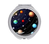 Solar System with the Sun Earth Mars Saturn Uranus Folding Make Up Mirror, Compact 2X/1X Magnification Mirror, Women Portable Travel Makeup Mirror 2.4 x 2.4 inch