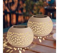Solar Table Lanterns Outdoor Waterproof - 2 Pack LED Lamp White Metal Tabletop Light Solar Powered Decorative Lantern for Indoor Desk Bedroom Patio Garden Pathway Yard