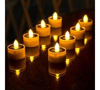 Solar Tea Lights Outdoor Waterproof, 8pcs Rechargeable Dusk to Dawn Little Solar Votive Candles, Flameless Flickering Small Light for Lantern Window DIY Chandelier Patio Deck Garden Decor (Warm Amber)