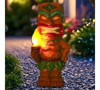 Solar Tiki Garden Statue Tiki Holding Torches with Flickering Flame LED Lights Bar Patio Porch Lawn Yard Art Outdoor Decoration Father's Day Mother's Day Birthday Christmas Gardening Gift for Dad Mom