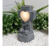 Solar Tombstone with LED Heart Pet Memorial Stone Solar-Powered Dog Memorial Garden Stone Memorial Stones Statue, Cat Grave Marker Tribute Garden Ornament for Pet Bereavement Gifts