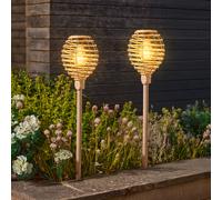 Solar Torch Stake Lights Rattan Garden Lighting Decoration Lamps Pathway 2pk