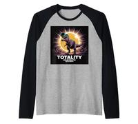 Solar Totality August 12 2026 Funny Dinosaur T-Rex Eclipse Raglan Baseball Tee