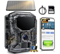 Solar Trail Camera, 4K WiFi Game Camera, 7800mAh Forever Power+3.5W Solar Panel, 32GB SD Card, Waterproof, 120° Wide Angle Night Vision for Air Detection