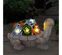Solar Turtle Garden Statue with LED Lights & Faux Succulent Accents - Outdoor Patio Decoration for Garden, Yard & Balcony - Unique Housewarming & Birthday Gift Idea for Women, Mum & Tortoise Lovers
