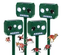 Solar Ultrasonic Animal Repellent 4 Pack, Cat Repellent Outdoor Solar Animal Repellent with Motion Detection & LED Flash Lights Raccoon Dog Repeller for Yard Farm Garden
