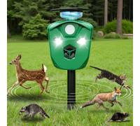 Solar Ultrasonic Animal Repeller Outdoor - 360° Coverage, Dual-Powered (Solar/USB), 3 PIR Sensors & 6 Flashing Lights | Waterproof Deterrent for Cat, Deer, Raccoon, Dog, Rabbit | Yard & Garden