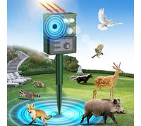 Solar Ultrasound Animal Repellent Outdoor, Deer Repellent Devices Skunk Repellent with Motion Detector & Flashing Light, Waterproof Raccoon Repeller, Cat Squirrel Rabbit Rat Repeller for Yard (Green)