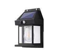 Solar Wall lamp Outdoor Human Body Sensor lamp Tungsten lamp Villa Courtyard Decorative lamp Lighting Rainproof Night Light(Large Black)