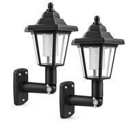 Solar Wall Lantern Twin Pack, Black Outdoor LED Wall Lights, IP44 Weather Resistant, Auto Night On, 600mAh Rechargeable Battery, Fixings Included