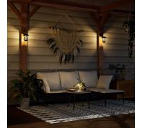 Solar Wall Lanterns Black Transparent ABS Glass Iron Steel 15x17cm (2pc) WarmLED