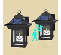 Solar Wall Lights Lanterns Outdoor, Solar Security Lights Garden Motion Sensor with 3 Modes, IP65 Waterproof Security Lights Outdoor Motion Sensor Solar Powered for Yard, Patio, Fence,Garden, Set of 2