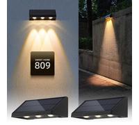 Solar Wall Lights Outdoor 3 LED Lens Solar Powered Fence Lights Outdoor Waterproof Warm White Night to Dawn Outdoor Light House Number for