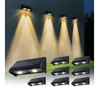 Solar Wall Lights Outdoor Waterproof LED Convex Lens Downlights Dusk to Dawn Solar Fence Lights for Wall, Step, Railing, Warm White 8 Pack