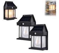 Solar Wall Lights - Vintage Edison Style with Smart Motion Sensor Wireless Dusk to Dawn Lantern Motion Sensor LED Sconce Lights IP65 Waterproof for Porch Front Door Garage Yard (2*Black)
