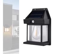 Solar Wall Lights, Vintage Edison Style with Smart Motion Sensor, Wireless Dusk to Dawn Lantern Motion Sensor LED Sconce Lights IP65 Waterproof for Patio Yard Garden (Black)