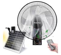 Solar Wall Mounted Fan,16" Solar Panel Powered Fan,Outdoor Solar Fans for Patios,90° Oscillating Wall Fans,2 Charging Methods,3 Speeds with Remote Control,Quiet