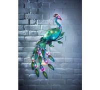 Solar Wall Peacock Light Art LED Power Metal Garden Ornament Decoration