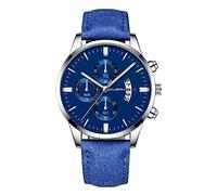 Solar Watch for Men Fashion Sport Men's Stainless Steel Case Leather Band Quartz Analog Wrist Watch Ladies Watches (N, One Size)