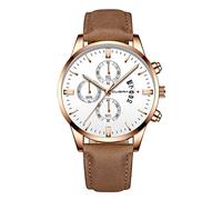 Solar Watch for Men Fashion Sport Men's Stainless Steel Case Leather Band Quartz Analog Wrist Watch Ladies Watches (I, One Size)