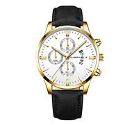 Solar Watch for Men Fashion Sport Men's Stainless Steel Case Leather Band Quartz Analog Wrist Watch Ladies Watches (E, One Size)