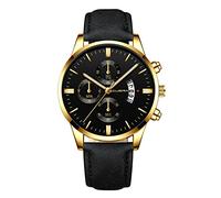 Solar Watch for Men Fashion Sport Men's Stainless Steel Case Leather Band Quartz Analog Wrist Watch Ladies Watches (G, One Size)