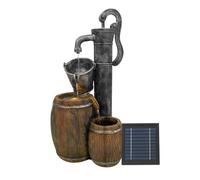 Solar Water Feature, 2-Tier Wooden Barrel with Battery Backup - Solar Powered Garden Fountain, No Wiring or Running Costs, Outdoor Patio & Lawn Décor