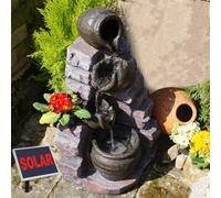 SOLAR WATER FEATURE WATERFALL STREAM CASCADE FOUNTAIN FOR BIRD BATH GARDEN HOME BALCONY ORNAMENTAL FOUNTAIN WITH LIGHT AND LED BEAUTIFUL ITEM STONE DESIGN OUTDOOR FOUNTAIN