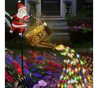 Solar Watering Can with Cascading Lights, Santa Watering Can Light, Creative Hanging Metal Christmas Outdoor Solar-Powered Ground-Mounted Patio Decorative Light (colorfui)