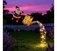 Solar Watering Can with Cascading Lights, Santa Watering Can Light, Garden Lawn Decorative Lights, Hanging Metal Solar Santas Watering Can Led Light for Pathway Patio, Yard (A-Farbige Lichter)