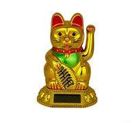 Solar Waving Cat, Gold Lucky Maneki Neko Chinese Fortune Cat Solar Powered Moving Paw for Home Shop Decoration Ornament(gold)