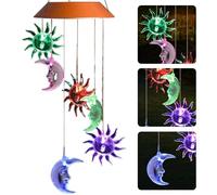 Solar Wind Chimes, 6 LED Suns and Moons Wind Chimes, Waterproof Romantic LED Changing Light Color Outdoor for Home, Party, Night Garden Decoration