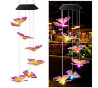 Solar Wind Chimes for Garden, Solar Butterfly Wind Chimes Garden Gifts, Colorful Butterfly Wind Chime Solars Lights Outdoor Decor, Solars Lights Outdoor Decor for Mom, Grandma Yard Porch (B)