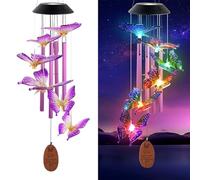 Solar Wind Chimes for Garden, Solar Butterfly Wind Chimes Garden Gifts, Colorful Butterfly Wind Chime Solars Lights Outdoor Decor, Solars Lights Outdoor Decor for Mom, Grandma Yard Porch (A)