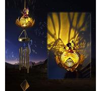 Solar Wind Chimes for Outside - Lotus Angel Solar Wind Chimes,outdoor Garden Windbell Chime Light Lamp, Waterproof Metal Hanging Decor for Garden,Yard, Patio,Porch, Golden Fairy Lights Memorial Gifts