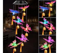 Solar Wind Chimes Outdoor Color Changing Lights, Gift for Women Mom Grandma Sister Best Gifts, Wind Chimes Unique Outdoor Garden Yard Decor (Purple Butterfly Bell)