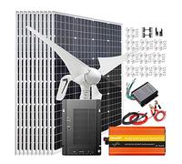 Solar Wind Kit for 12V 24V Battery Charging - 1400W Solar Panel, 400W Wind Turbine Generator, MPPT Charge Controller, Brackets, Cables, Connectors, 100W Inverter