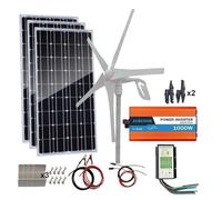 Solar Wind Power Hybrid Kit Off-Grid Charging System - 400W Turbine Generator + 500W Monocrystalline Panel + 1000W Accessories for 12V 24V Batteries