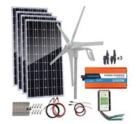 Solar Wind Power Hybrid Kit Off-Grid Charging System - 400W Turbine Generator + 500W Monocrystalline Panel + 1000W Accessories for 12V 24V Batteries