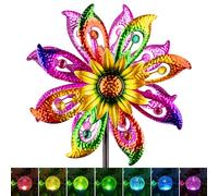 Solar Wind Spinner, 60.6 Inch Outdoor Metal Stake Yard Spinners, Sunflower Garden Outdoor Decor Yard Lawn Art Decor for Patio Kinetic Windmills Unique Gifts for Friends and Family