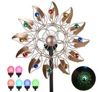 Solar Wind Spinner 72.64in Tall 6-Color Changing LED Cracked Glass Ball 4-Way Rotation, Outdoor Metal Wind Sculpture Garden Windmill Waterproof Windproof Solar Powered for Patio Lawn Yard Garden Decor
