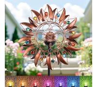 Solar Wind Spinner Sculptures Waterproof Outdoor with Solar Powered Multi-Color LED Glass Ball Light Dual Direction Wind Spinners Metal Garden Kinetic Windmill Decorative Lights for Lawn Yard Patio