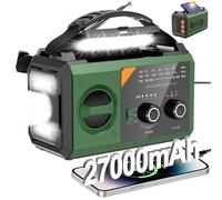 Solar Wind Up Emergency Radio with 27000mAh Power Bank, AM/FM/NOAA Weather Alert, SOS Torch - Portable Survival Kit for Camping & UK Power Cuts (Arm Green)